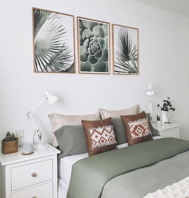 Botanical green gallery wall plant prints green bedroom